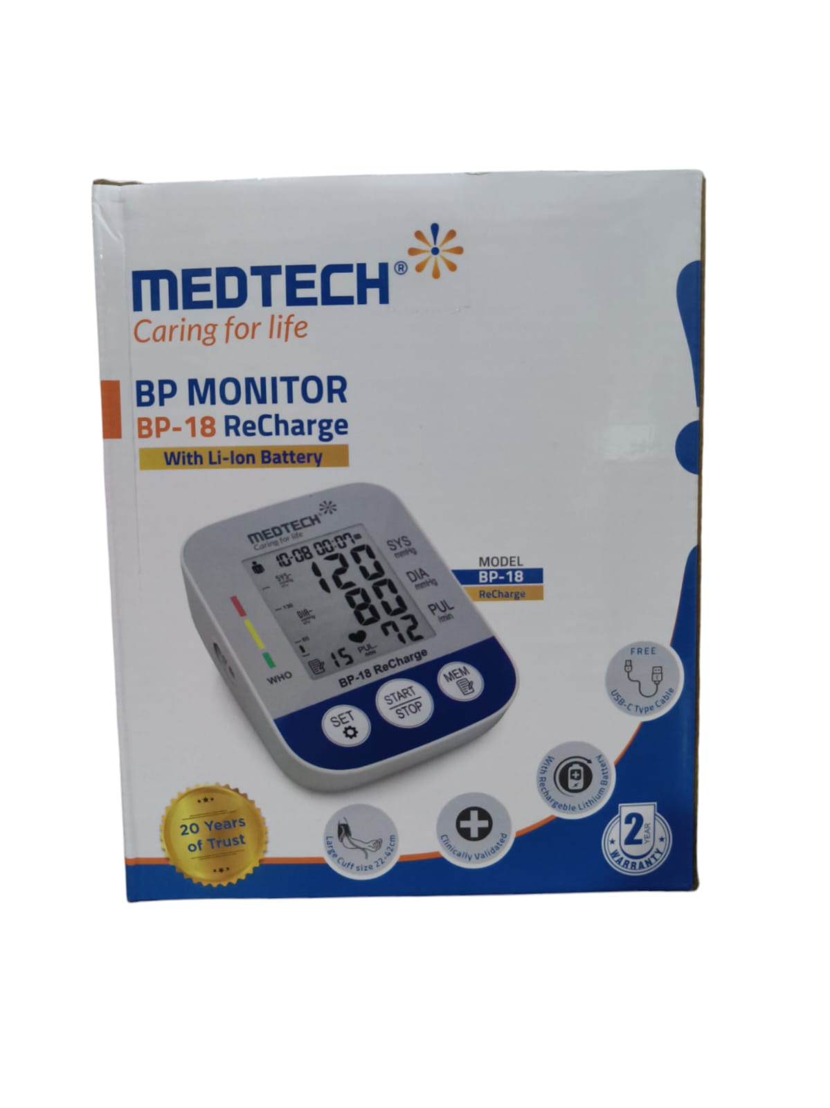 MEDTECH BP18 Recharge with Li-Ion battery Fully Automatic Portable Digital Blood Pressure Monitor with Smart MDD Technology and USB-C Port