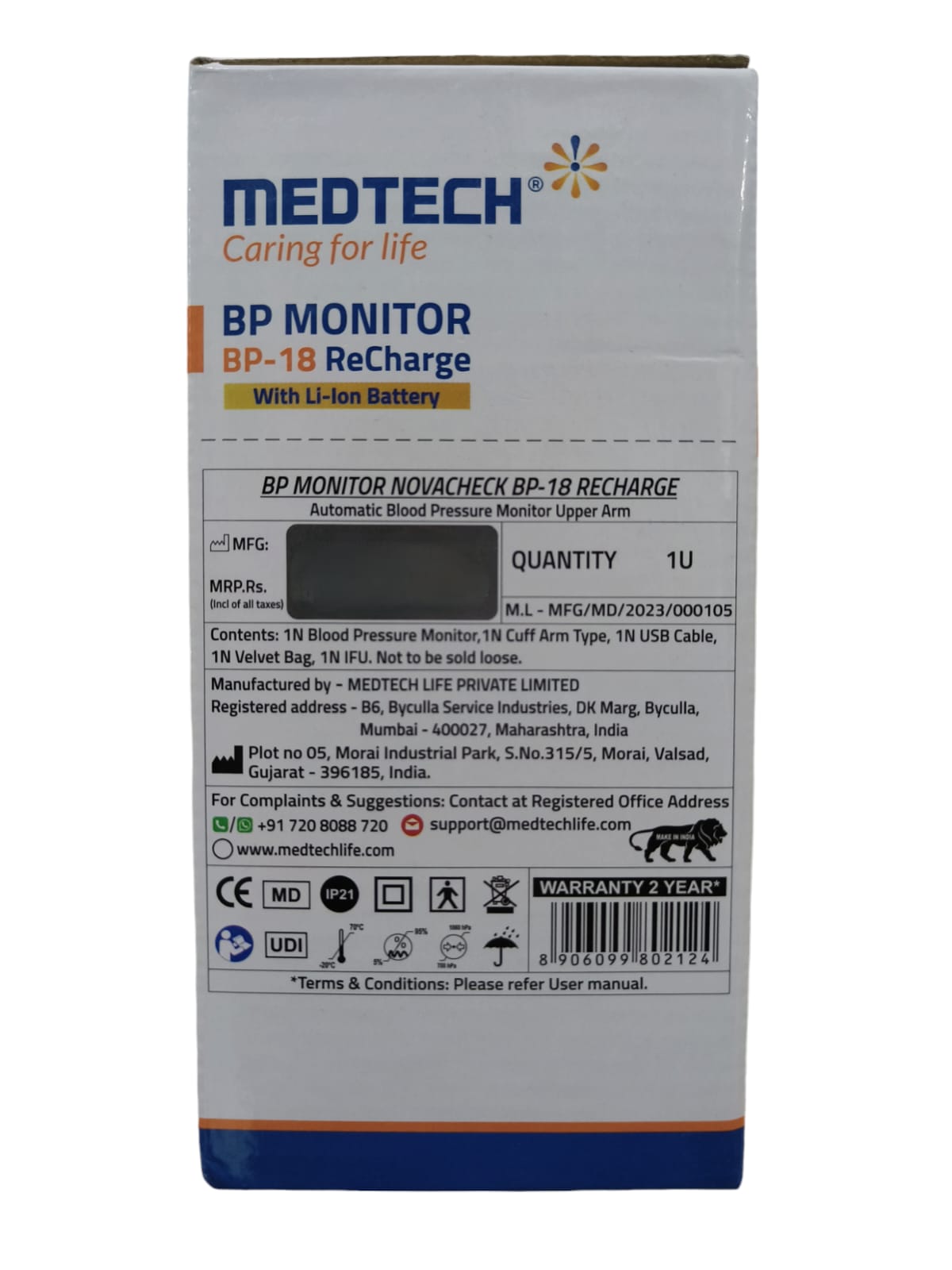 MEDTECH BP18 Recharge with Li-Ion battery Fully Automatic Portable Digital Blood Pressure Monitor with Smart MDD Technology and USB-C Port