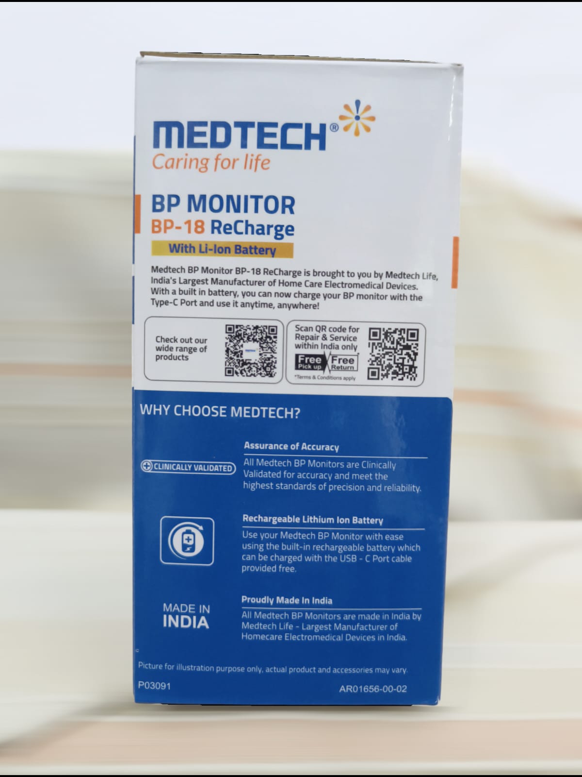 MEDTECH BP18 Recharge with Li-Ion battery Fully Automatic Portable Digital Blood Pressure Monitor with Smart MDD Technology and USB-C Port