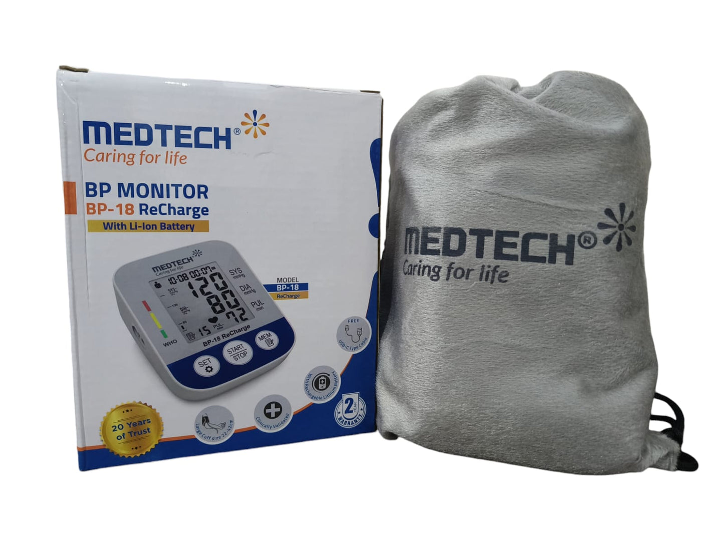 MEDTECH BP18 Recharge with Li-Ion battery Fully Automatic Portable Digital Blood Pressure Monitor with Smart MDD Technology and USB-C Port