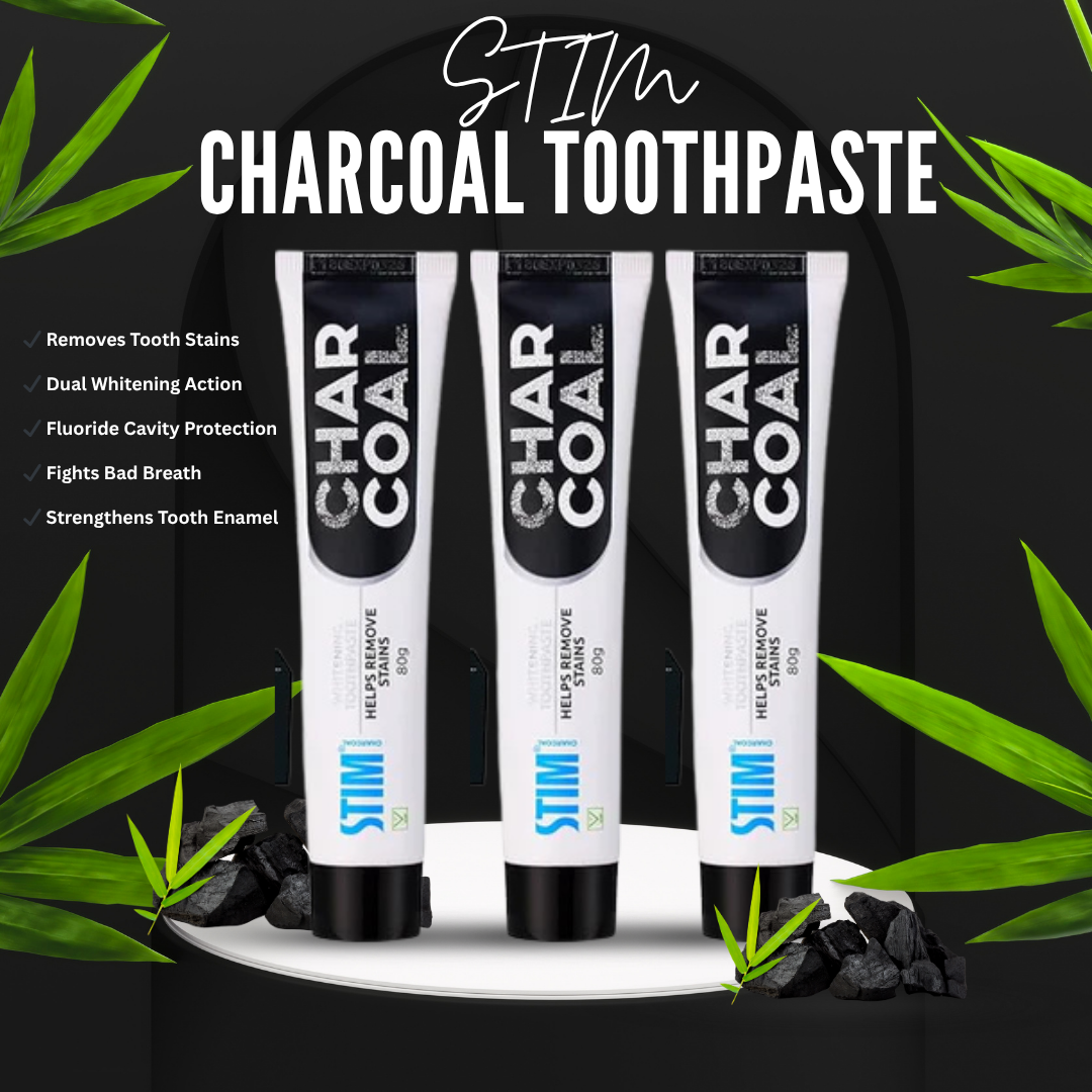 STIM Charcoal Whitening Toothpaste (80g) Pack of 3 – Teeth Whitening, Cavity Protection & Fresh Breath | Activated Charcoal Formula
