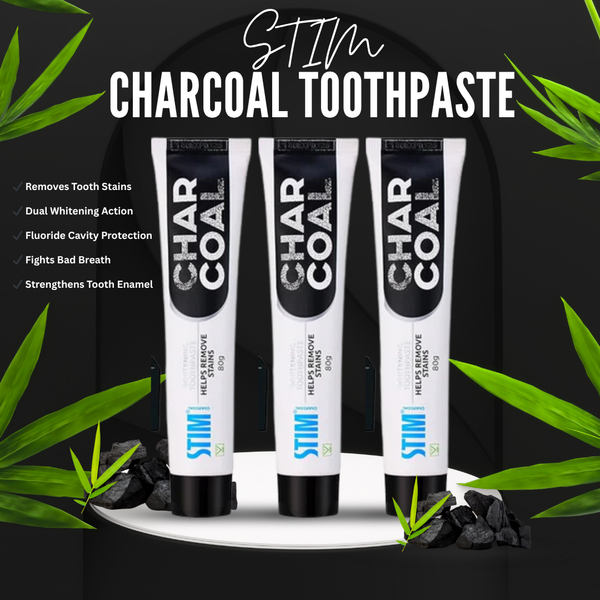 STIM Charcoal Whitening Toothpaste (80g) Pack of 3 – Teeth Whitening, Cavity Protection & Fresh Breath | Activated Charcoal Formula