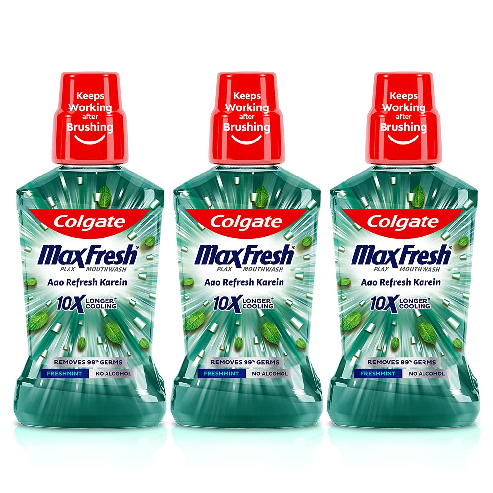 Colgate Max Fresh Antibacterial Mouth Wash 500ML 3 Pcs, Fresh Mint