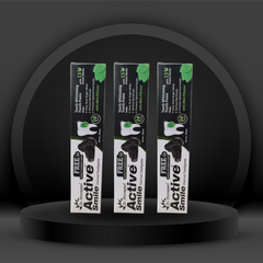 Dr. Morepen Active Smile Charcoal Toothpaste Combo – Pack of 3 (100g Each) with Free Bamboo Brushes | Teeth Whitening with Refreshing Mint