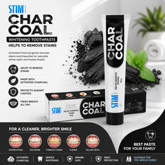 STIM Charcoal Whitening Toothpaste (80g) Pack of 3 – Teeth Whitening, Cavity Protection & Fresh Breath | Activated Charcoal Formula