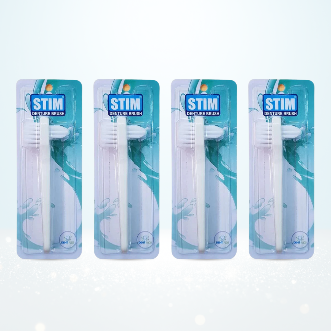 STIM Denture Brush – Pack of 4 | Double Sided Design | Cleans All Denture Areas