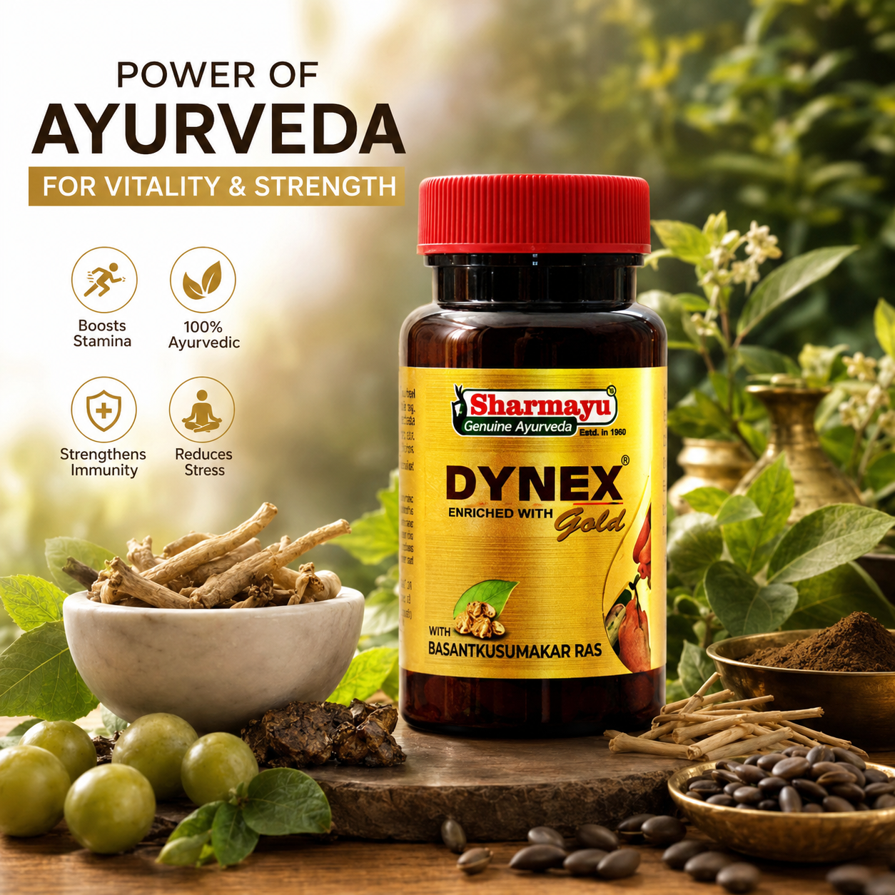 Dynex Gold 60 Capsules with Basant Kusumakar Ras – Ayurvedic Blood Sugar Support Supplement
