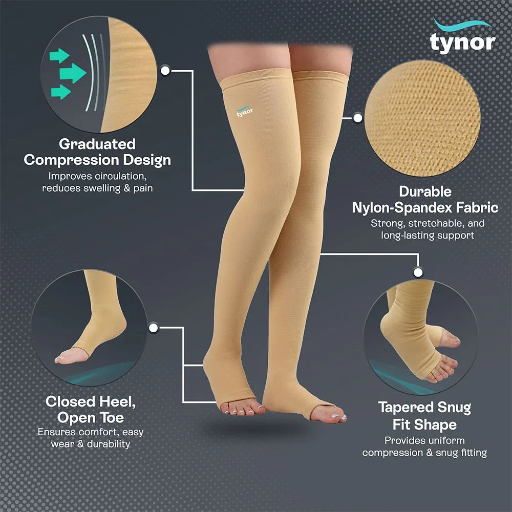 Tynor Cure Compression Stocking Mid Thigh Classic (1 Pair) I-15