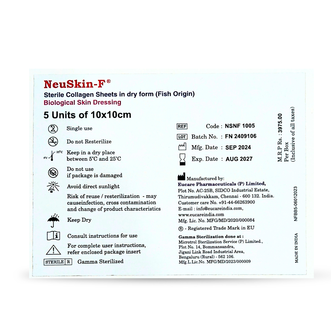 NeuSkin-F Sterile Collagen Sheets (Fish Origin) – 10x10 cm | Pack of 5