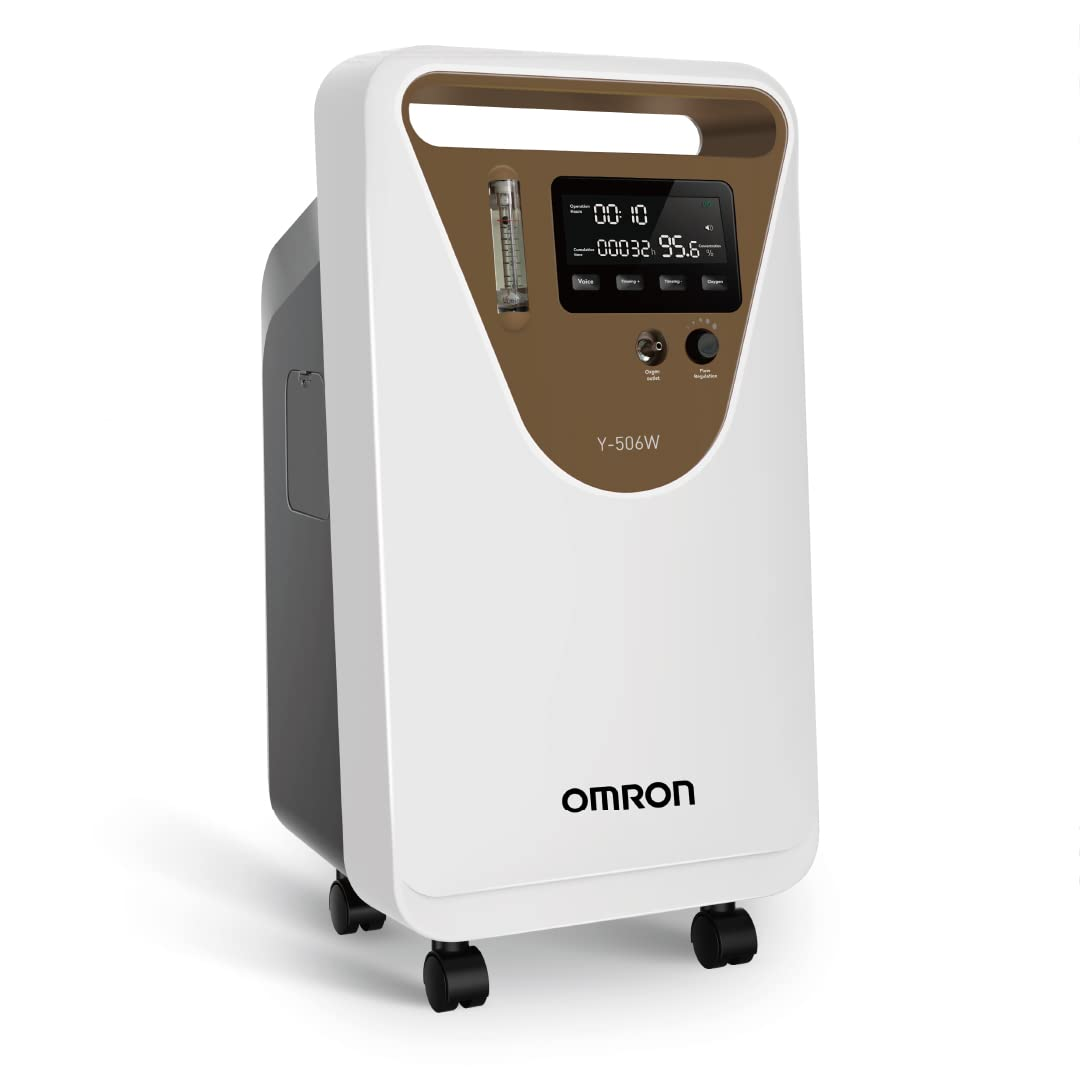 Omron Oxygen Concentrator Machine With 5 LTR Per Minute Capacity & Up To 96% Oxygen Concentration Purity With 4 Safety Alarms, White Color