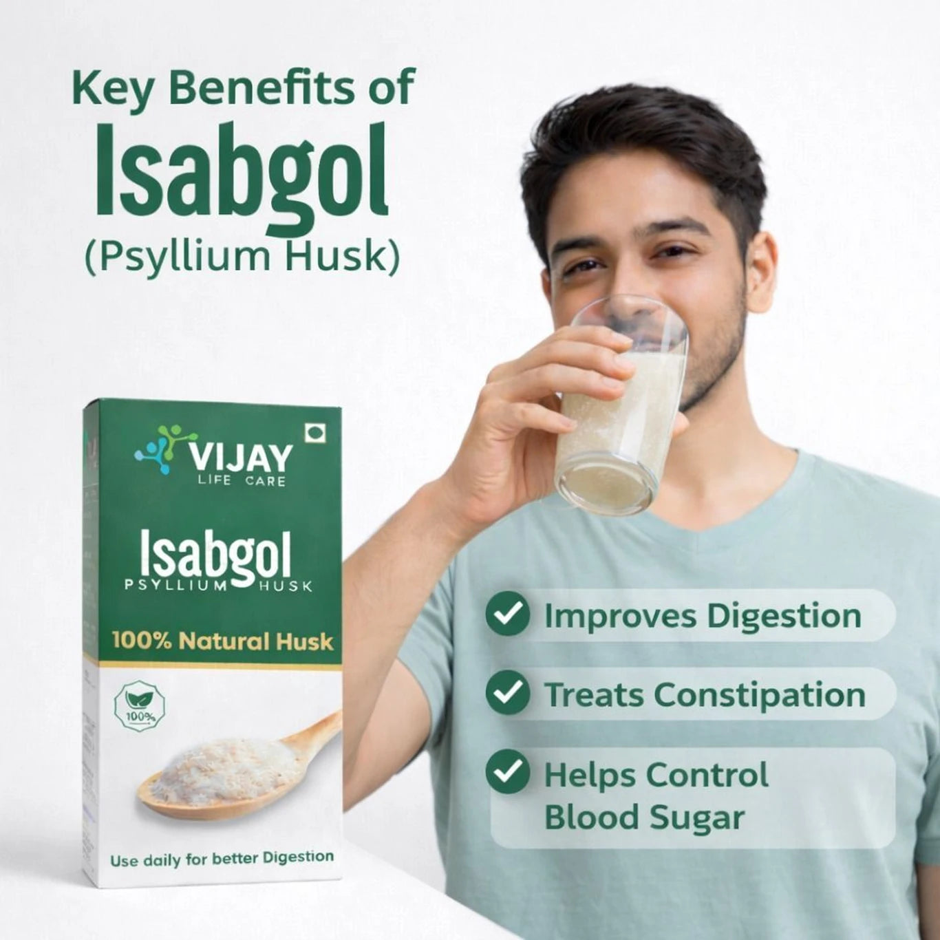 Vijay Life Care Isabgol Psyllium Husk 100g (Pack of 3) – 100% Natural Fiber for Digestive Health