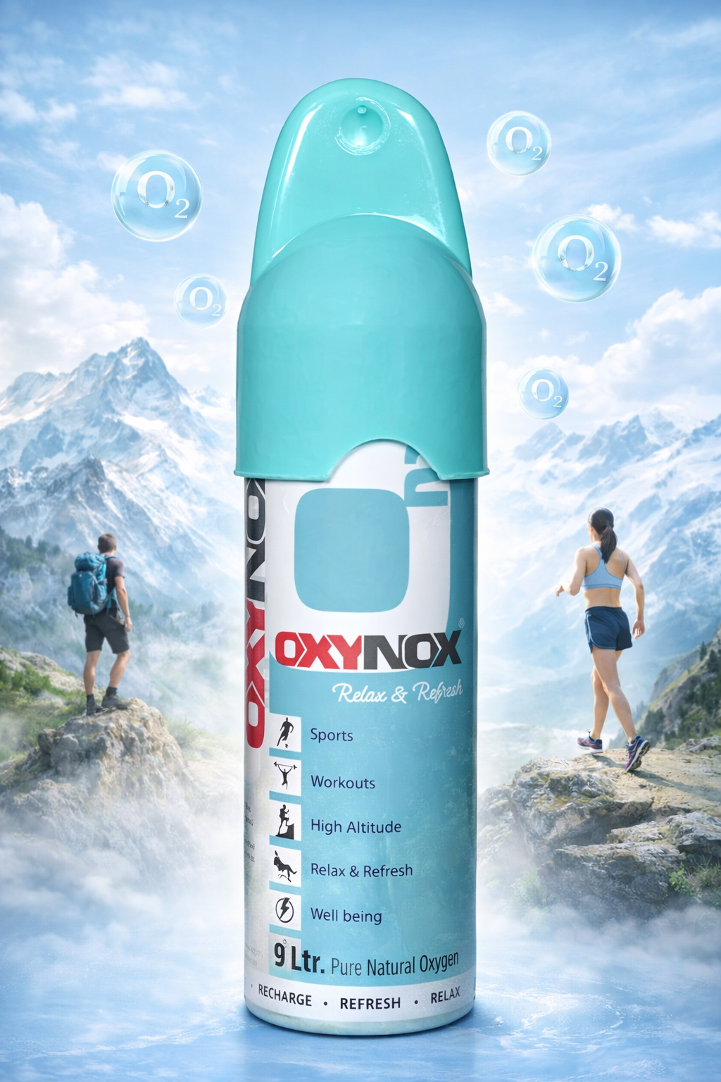 OXYNOX Relax &amp; Refresh 9 Ltr. Pure Natural Oxygen Can | Portable Non-Medicinal Supplemental Oxygen for Energy, Sports & High Altitude | Made in India