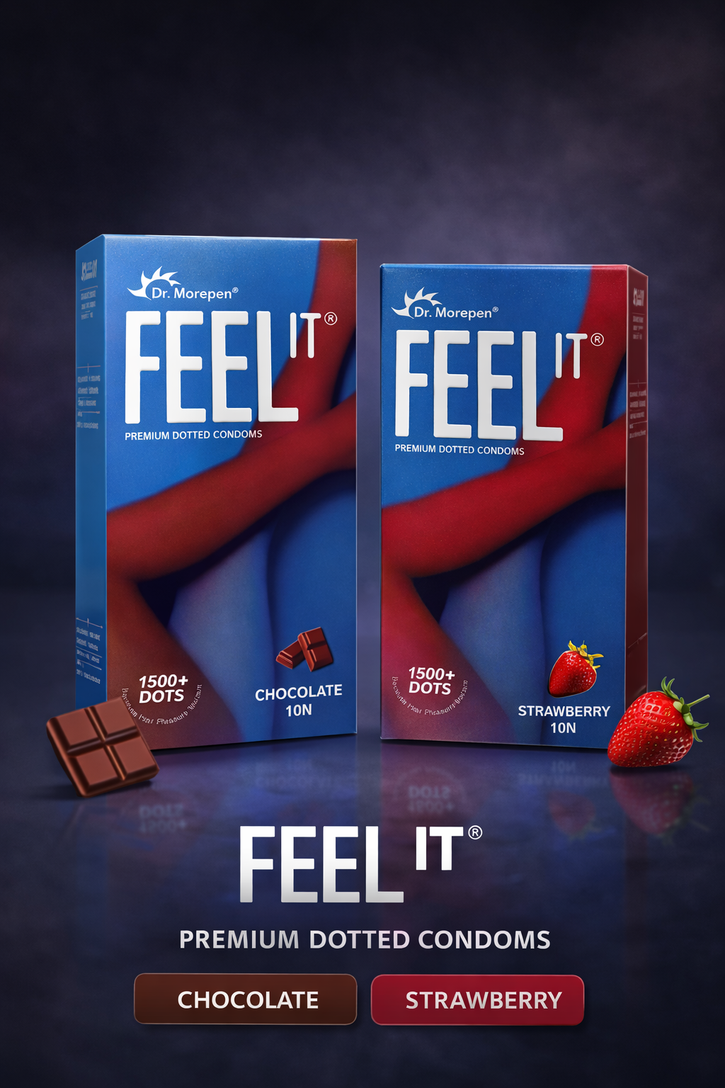Dr. Morepen FEEL IT Premium Dotted Condoms – Chocolate & Strawberry Flavour (Pack of 4)