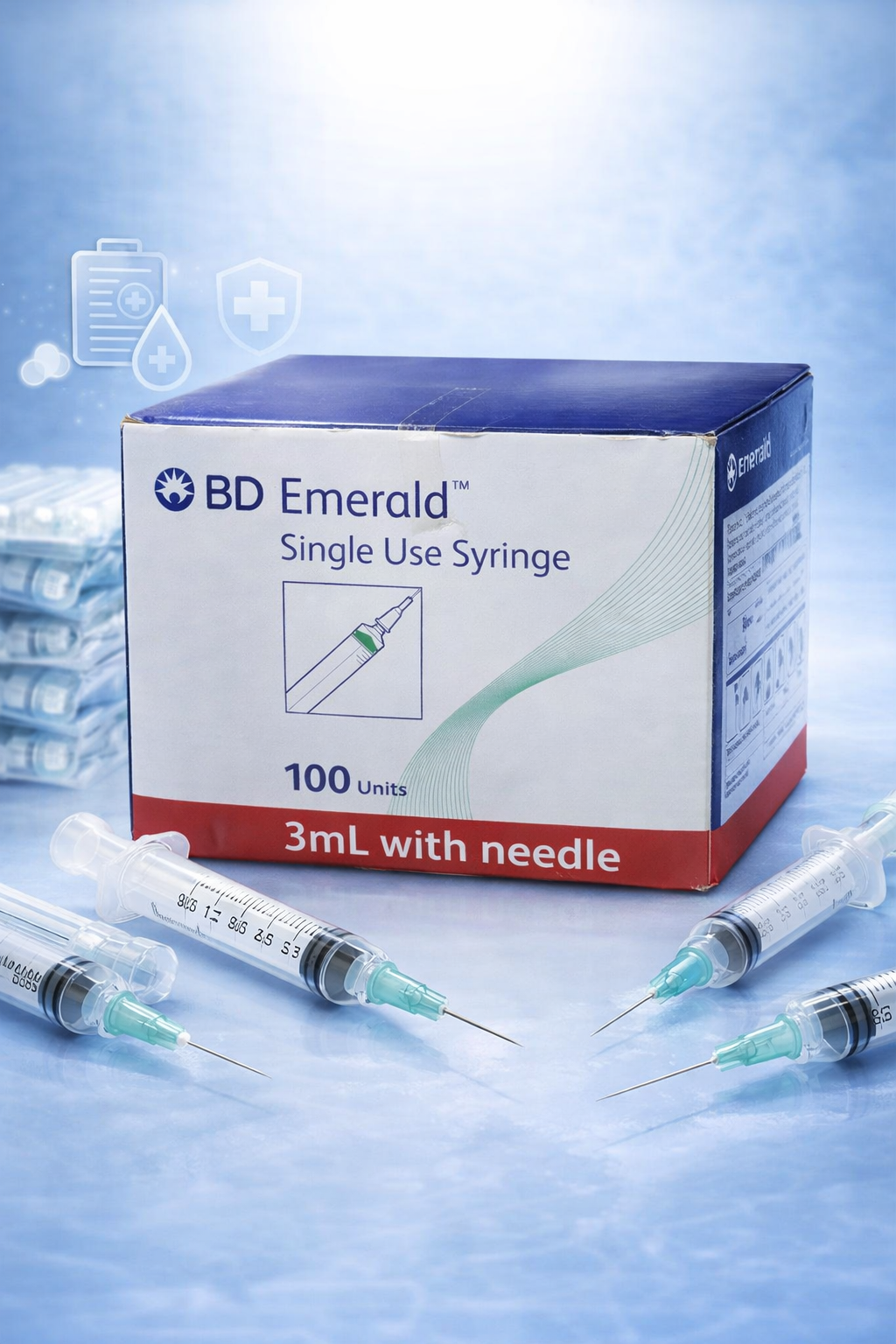 BD Emerald 3ml Single Use Syringe with Needle – Pack of 100 Units | Sterile & Disposable Medical Syringe