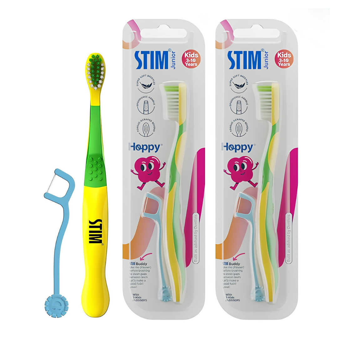 STIM Hoppy Kids Toothbrush (3–10 Years) – Super Soft Bristles for Gentle Cleaning & Gum Protection | Pack of 3