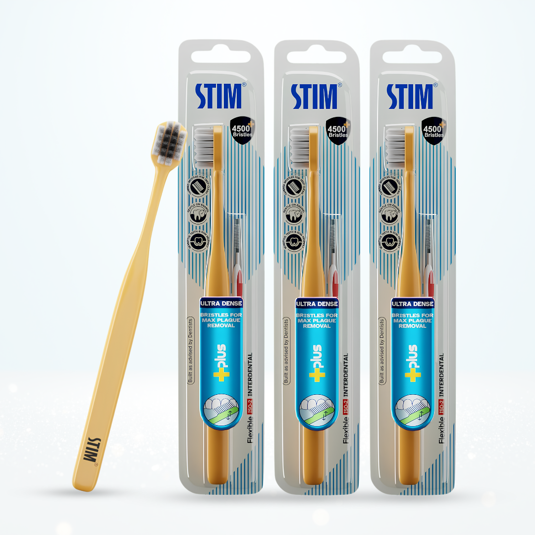 STIM Plus Ultra Dense Toothbrush – Pack of 3 | 4500+ Bristles for Max Plaque Removal