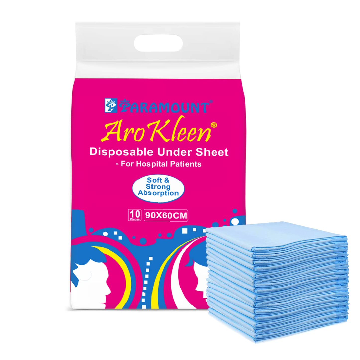 Disposable Underpads Sheet Arokleen Paramount Pack Of 10 Pcs, Blue, Size 60-90 CM With 5 Layered Anti Leakage Super Absorbent Sheet