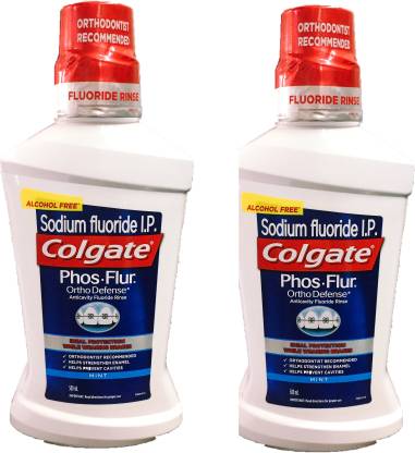 Colgate Phos.Flur Ortho Defense, Active Fluoride Rinse, Sodium fluoride I.P (Pack of 2) - Mint  (1000 ml)