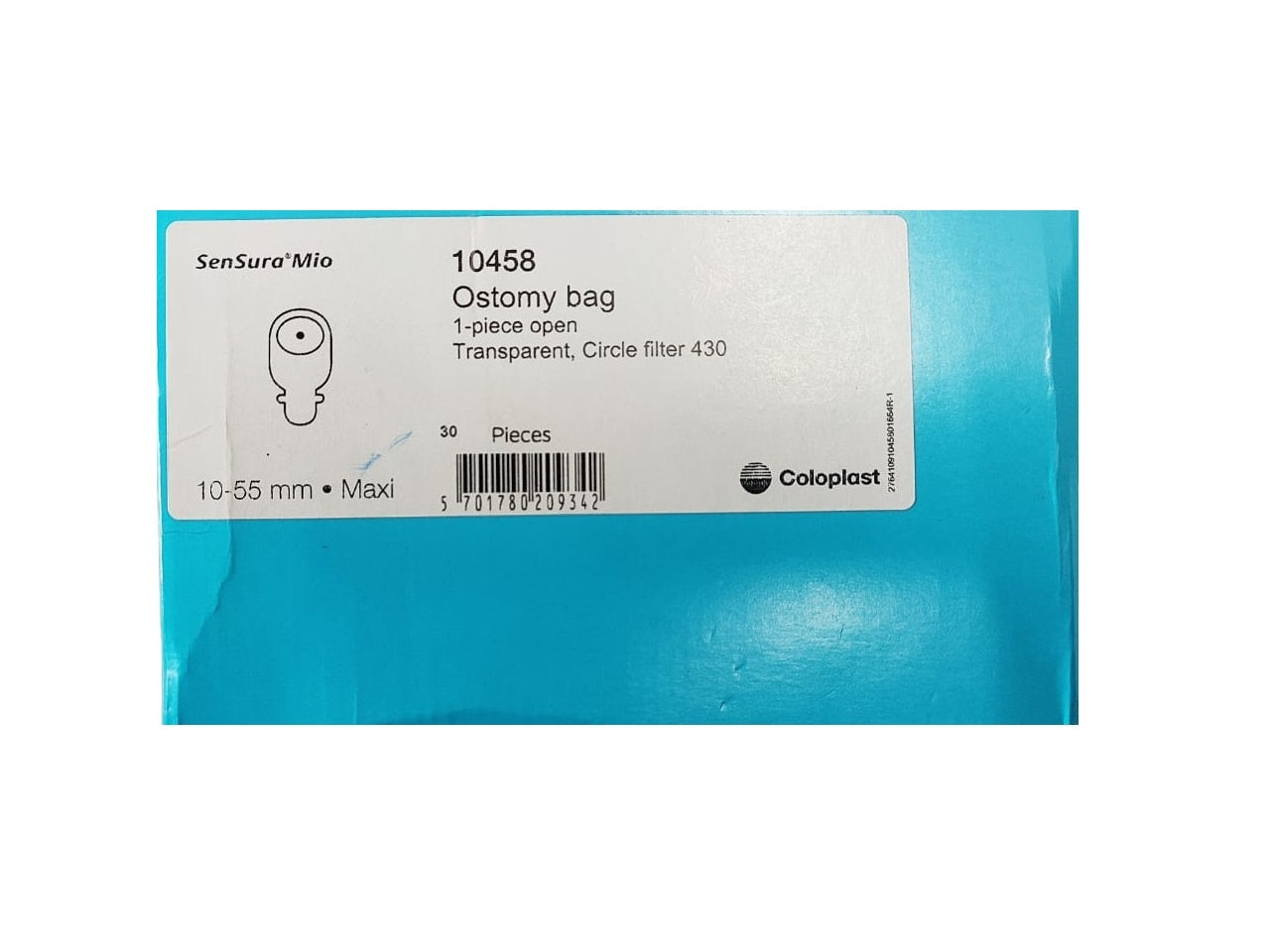 Coloplast Sensura Mio 1-Piece Open Transparent Ostomy Bag 10-55mm 10458