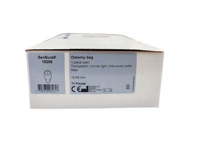 Coloplast Sensura Ostomy Bag 1-Piece Open Transparent, Convex Light, Hide Away Outlet Maxi 15-43 mm 15206