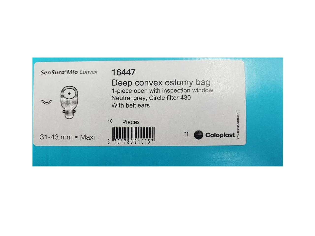 Coloplast Sensura Mio Deep Convex 1-Piece Open with Inspection window Neutral Grey Ostomy Bag 31-43mm 16447