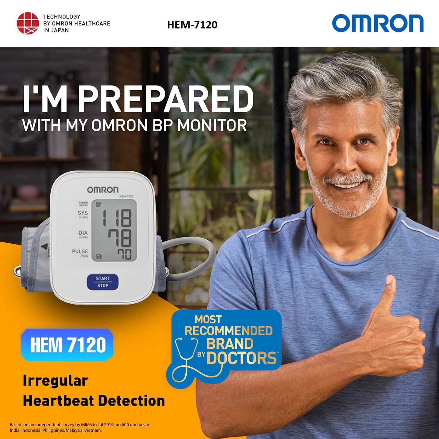 Omron Automatic Digital BP Monitor HEM-7120  With with Body Movement Detection & Irregular Heartbeat detection