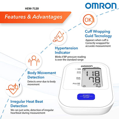 Omron Automatic Digital BP Monitor HEM-7120  With with Body Movement Detection & Irregular Heartbeat detection