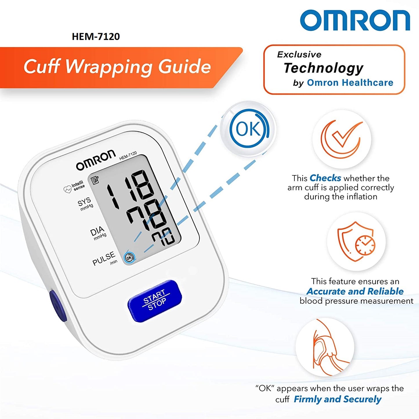 Omron Automatic Digital BP Monitor HEM-7120  With with Body Movement Detection & Irregular Heartbeat detection