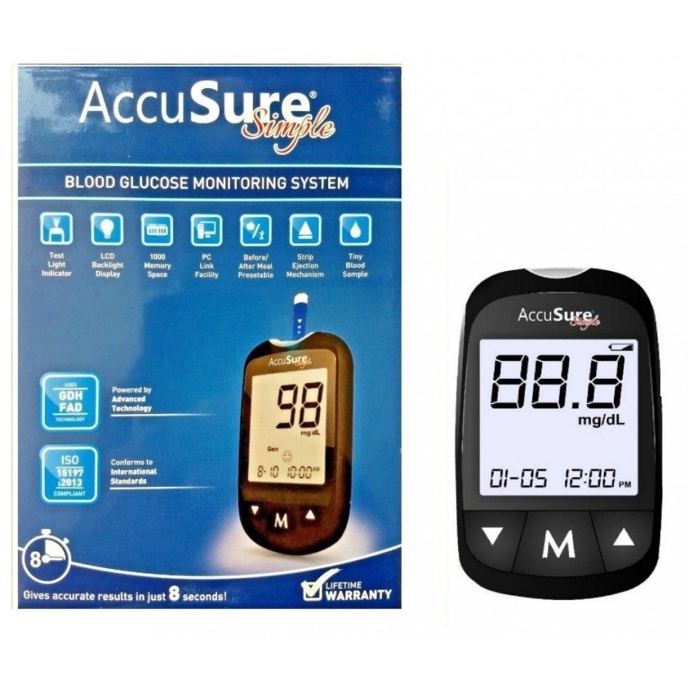 Accusure Simple Glucometer + 25 Test Strips