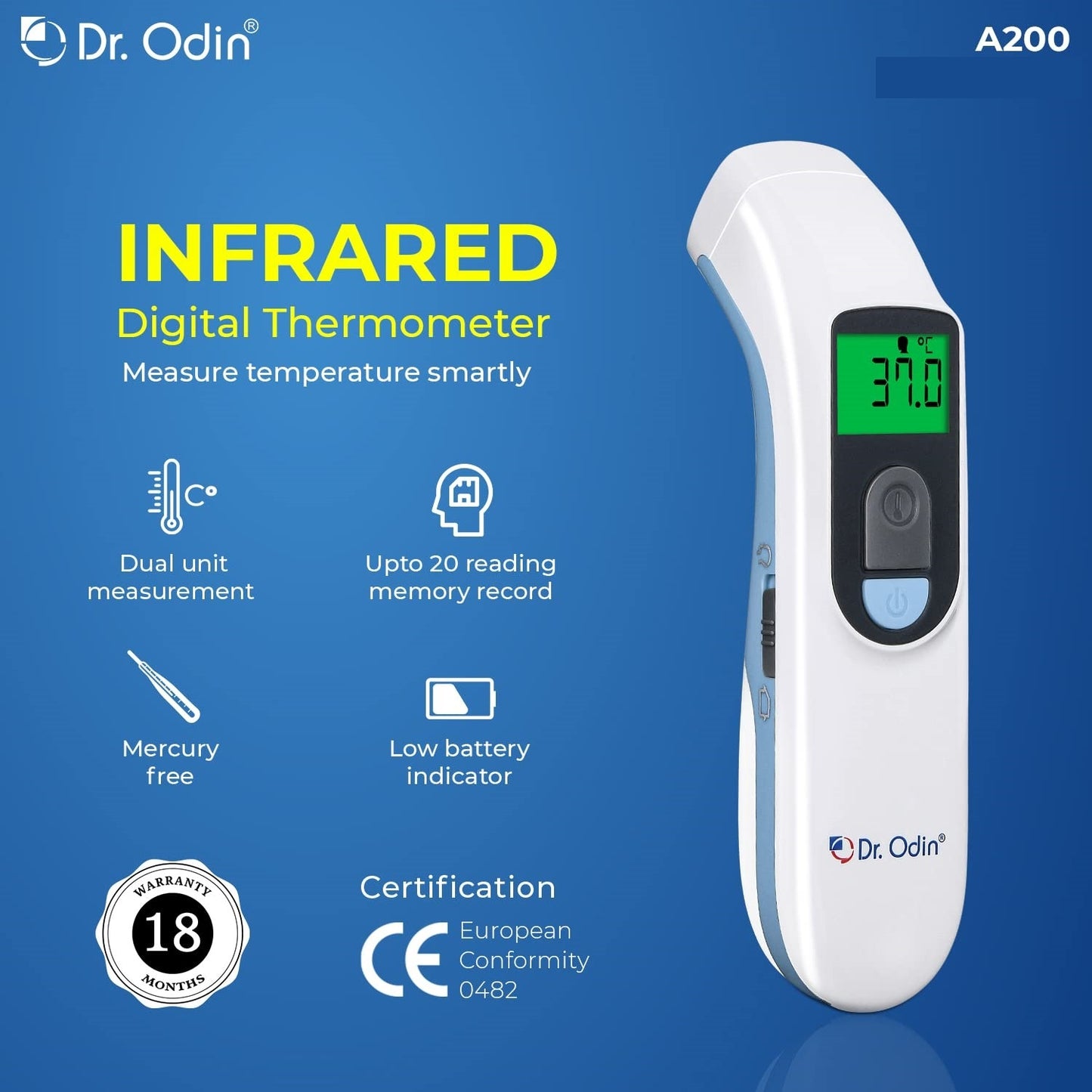 Dr Odin Infrared Thermometer (Non Contact Thermometer) A-200 (Body & Object)