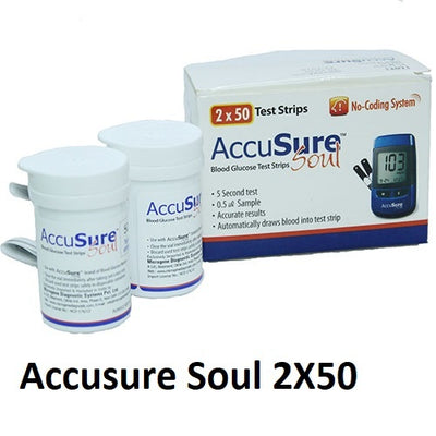 AccuSure Soul Blood Glucose Test Strips (2x50 Pack)