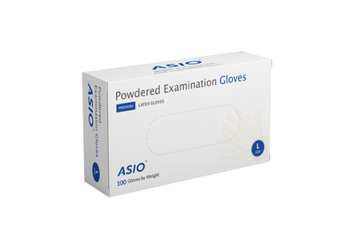 Premium Quality Latex Examination Gloves, 100 Pcs Per Box Asio