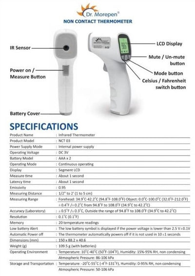 Non-Contact (Infrared Thermometer) Dr. Morepen NCT 03