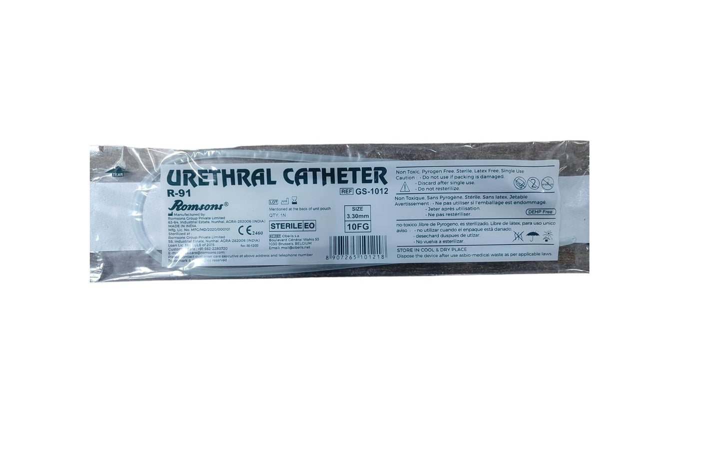 Romsons Urethral Catheter Sterile 3.30mm/10FG R-91