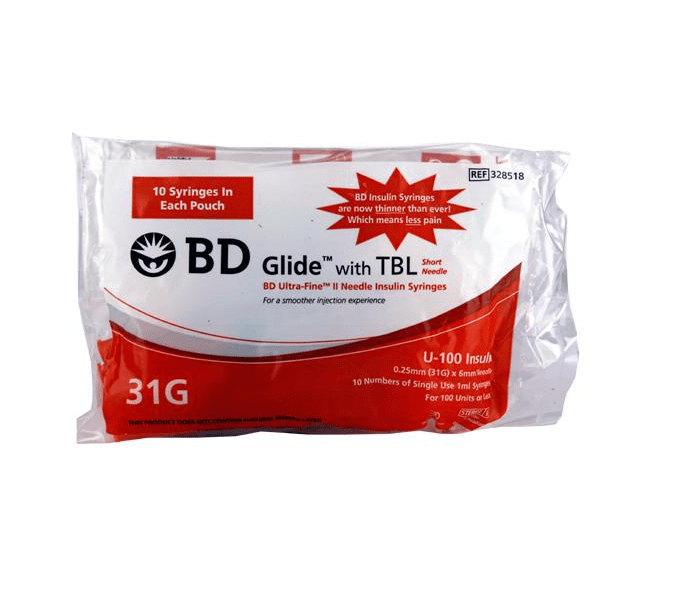 BD Ultra Fine U-100/31G (0.25mm) Insulin Syringe 1X10's