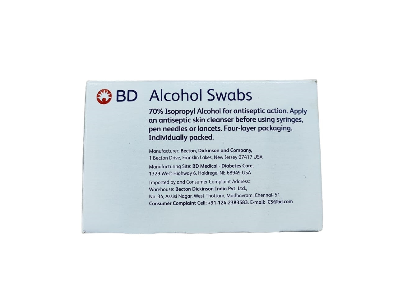 BD Alcohol Swabs (Isopropyl Alcohol 70%) 100 Units