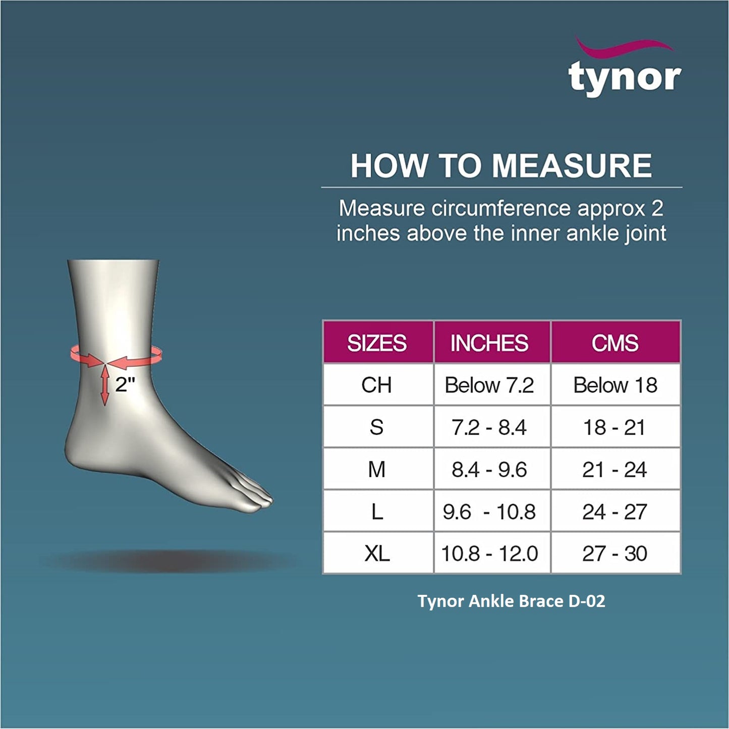 Tynor Ankle Brace, Black, D-02, 1Pcs