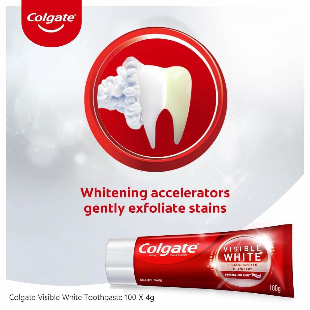 Colgate Visible White Teeth Whitening Tooth Paste with Sparkling Mint, Enamel Safe