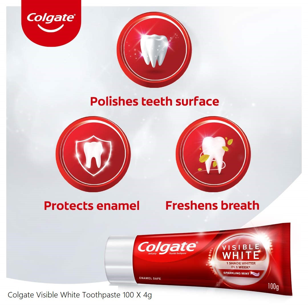 Colgate Visible White Teeth Whitening Tooth Paste with Sparkling Mint, Enamel Safe