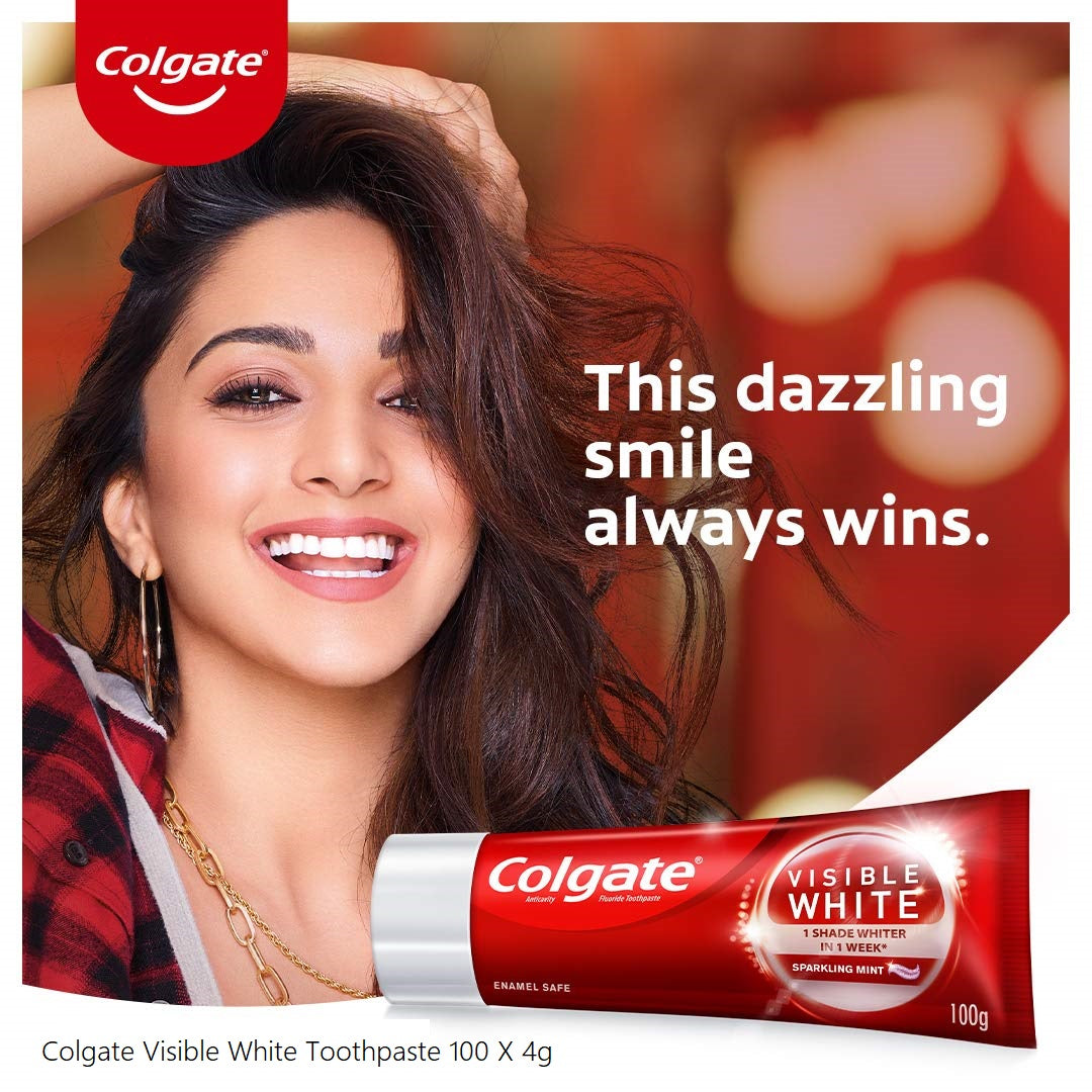 Colgate Visible White Teeth Whitening Tooth Paste with Sparkling Mint, Enamel Safe