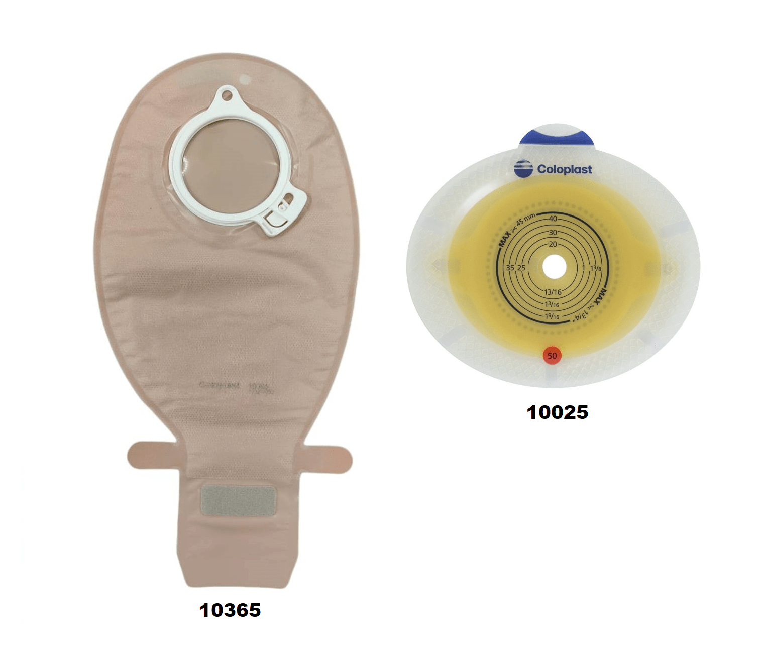 Coloplast 10365 Sensura 2-Piece Open Maxi Opaque 50mm and Coloplast 10025 Sensura Extended Wear Base Plate 50mm (10-45mm)