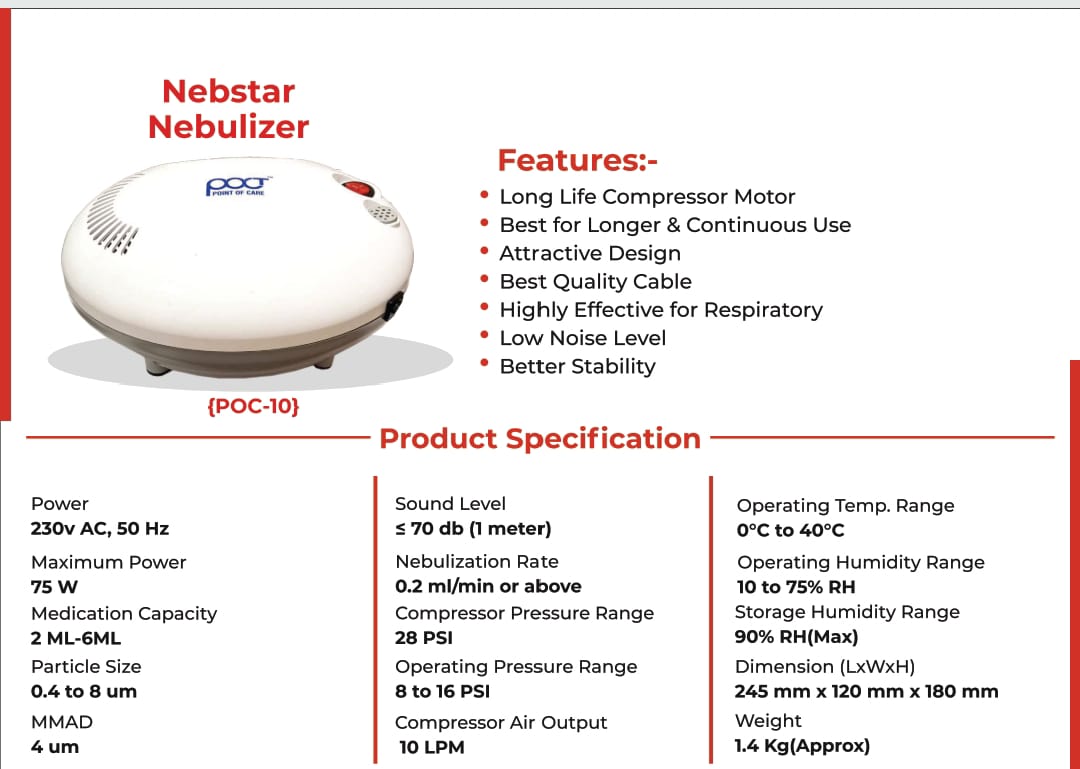 Nebulizer NebStar Compressor POC-50 White Point Of Care (POCT)