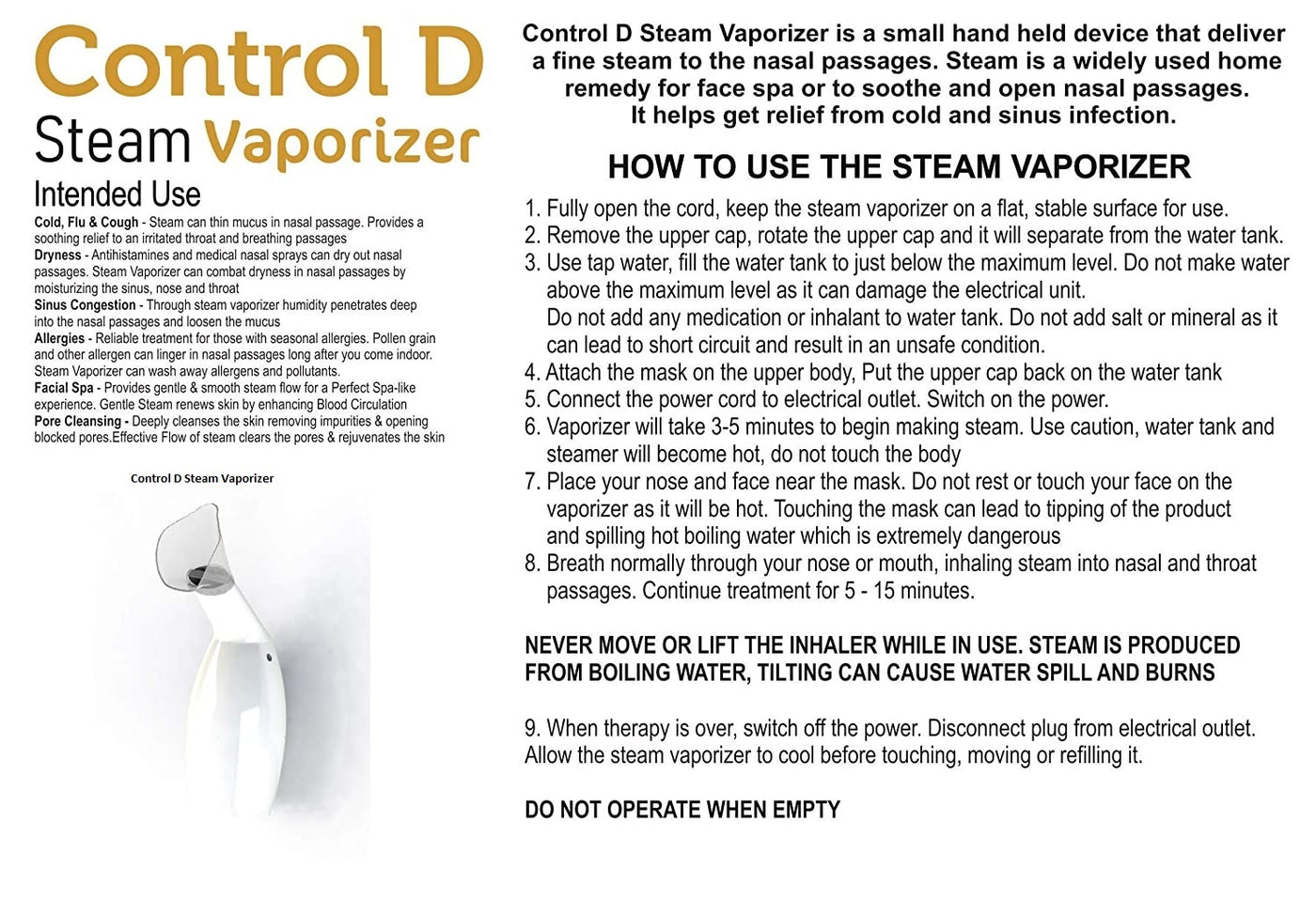 Steam Vaporizer (Home SPA Face Vaporizer) Control D
