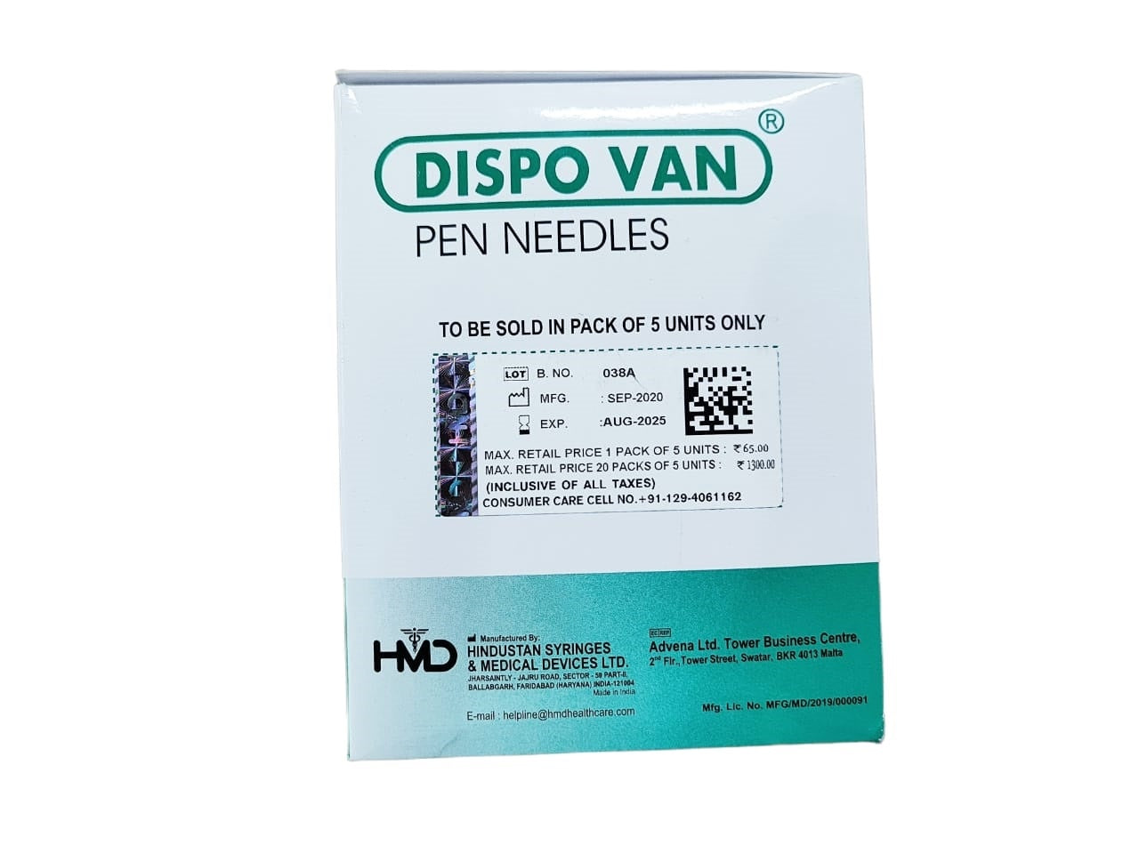 Dispovan Pen Needles 4mm 32g (5x20 Needles)