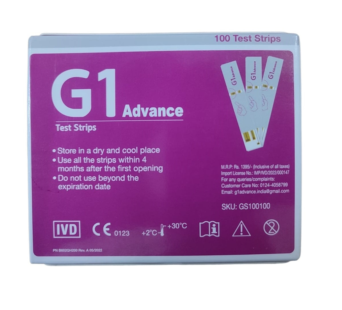 G1 Advanced Glucometer Test Strips 100 Strips Pack (2x50)