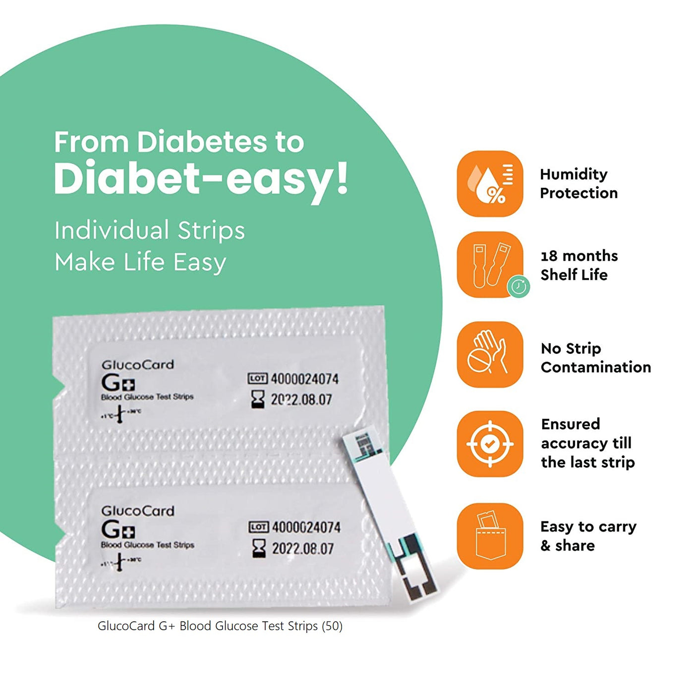 GlucoCard G+ Blood Glucose Test Strips with individually Packed Arkray