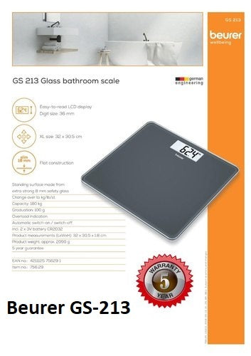 Beurer Glass Bathroom Weighing Scale Machine Black GS 213 Beurer Glass Bathroom Weighing Scale Machine Black GS 213