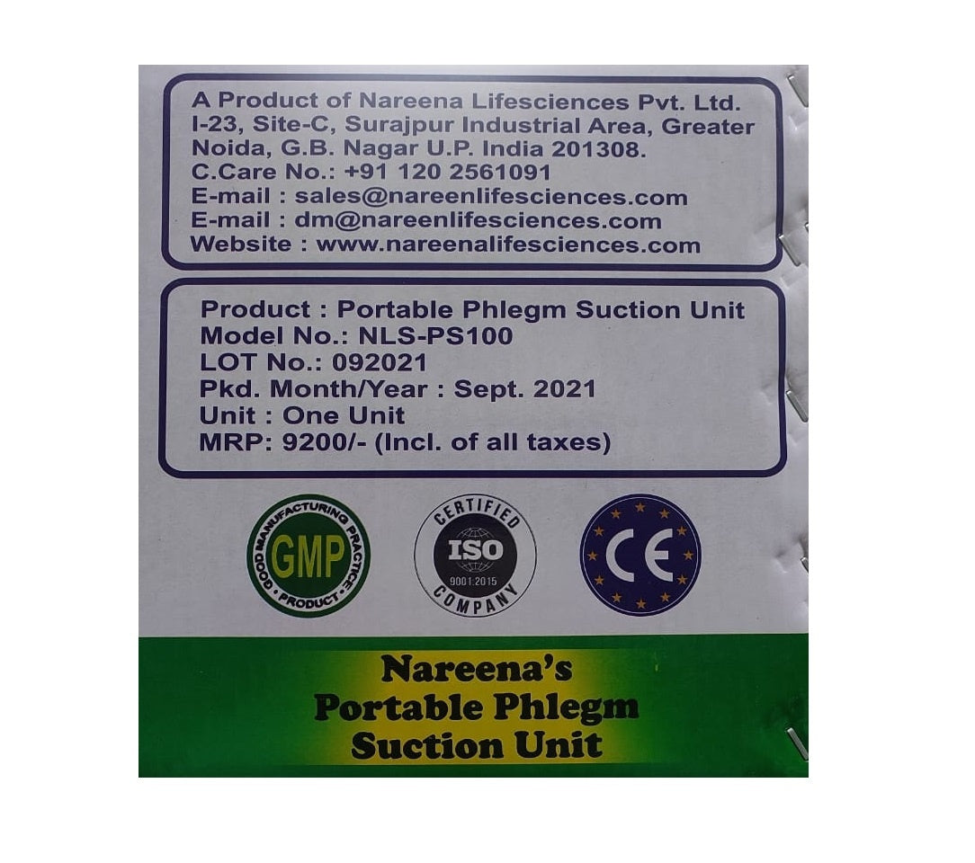 Automatic Nareena Life Sciences Portable Phlegm Suction Machine Capacity: 100ML