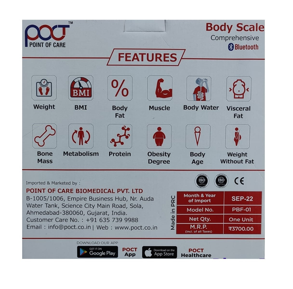Poct Body Scan Complete Digital Body Composition Monitor PBF01 With White Glass