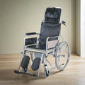 Karma Rainbow 8 Reclining Wheelchair with Commode – Hydraulic Recliner, U-Cut Seat, Headrest, Foldable Design & Heavy-Duty Steel Frame | Ideal for Elderly, Patients & Long-Term Use